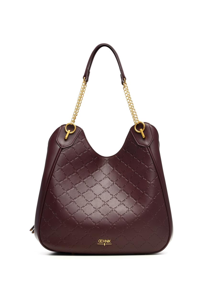 Bordowa shopperka damska z monogramem TOREC-1283-4P(Z26)