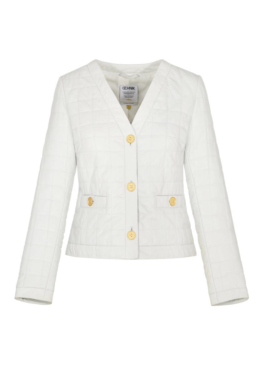 Pikowany skórzany żakiet damski KURDS-0417-1057(W23)-04