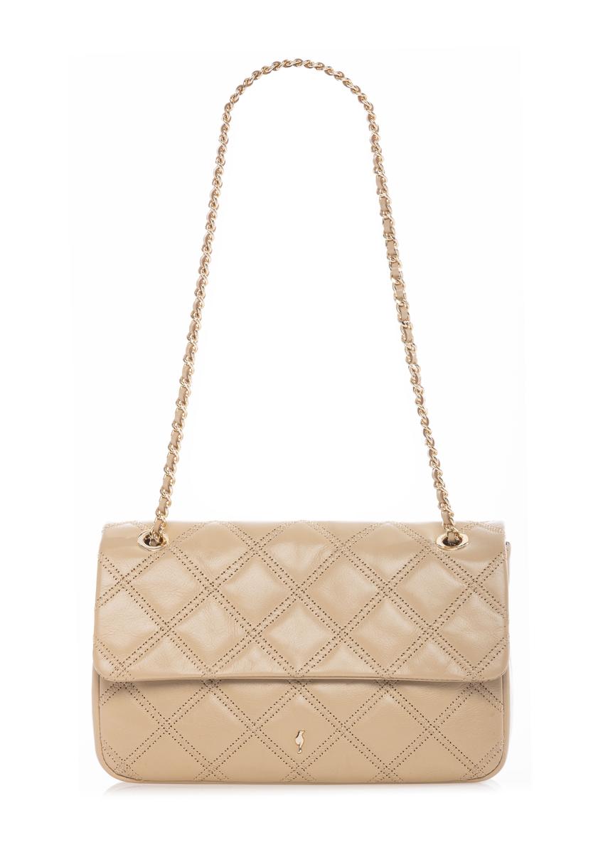 Beżowa skórzana torebka damska z łańcuszkiem TORES-1110-1B(W26)