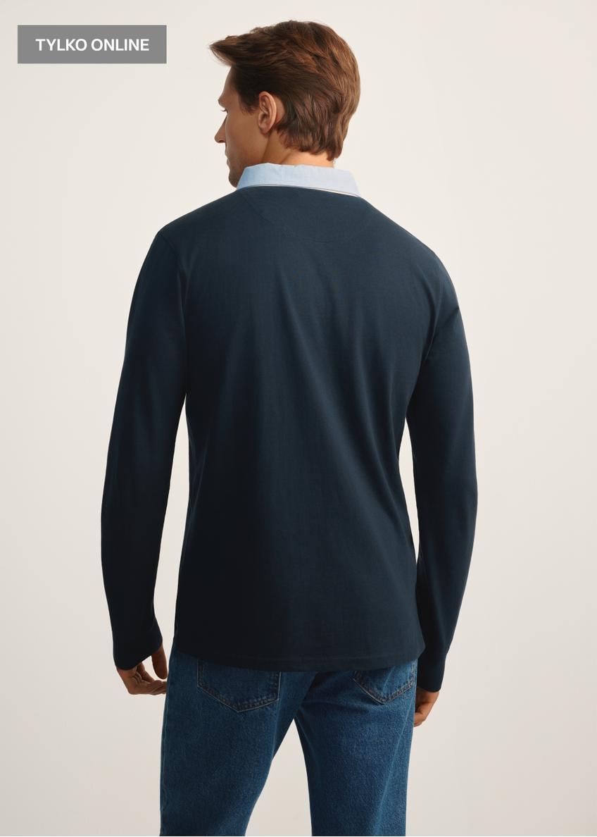 Granatowy longsleeve męski z kołnierzykiem LSLMT-0009-68(Z25)