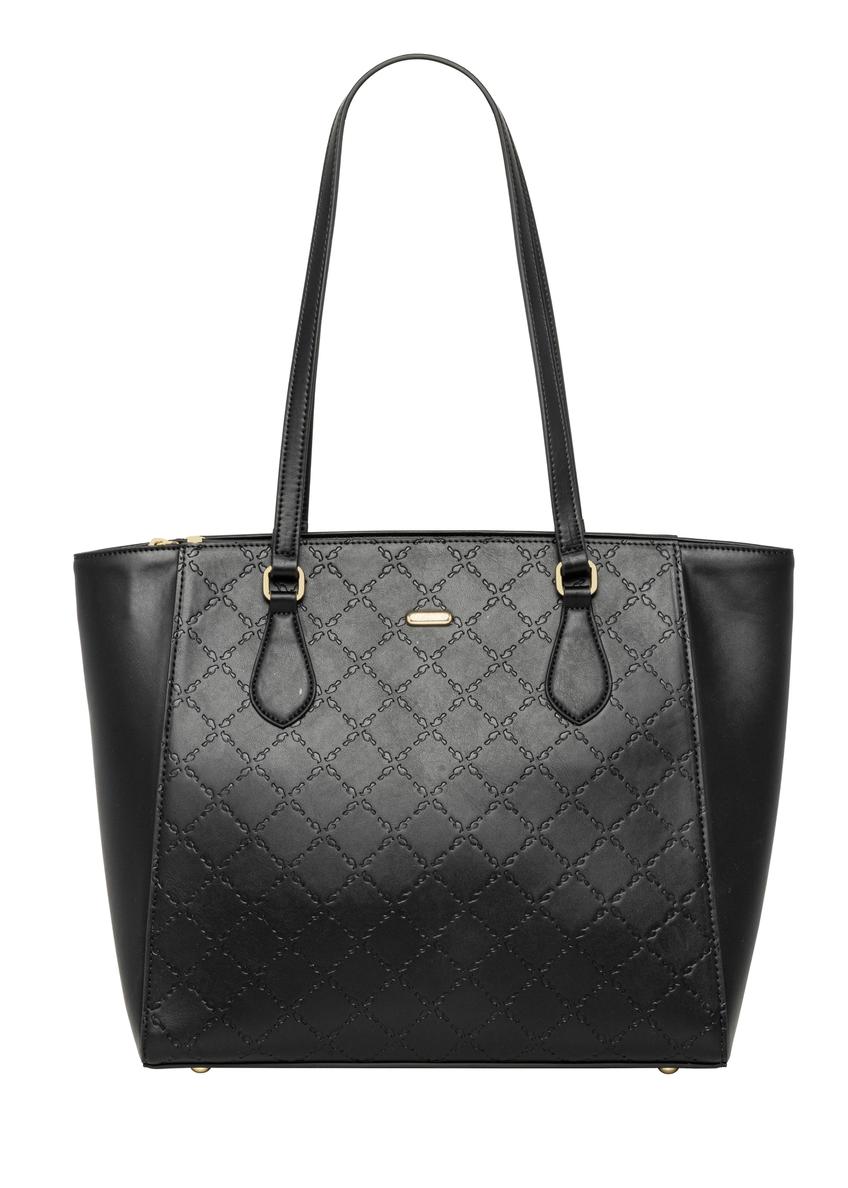 Czarna shopperka damska z monogramem TOREC-1291-9P(Z26)