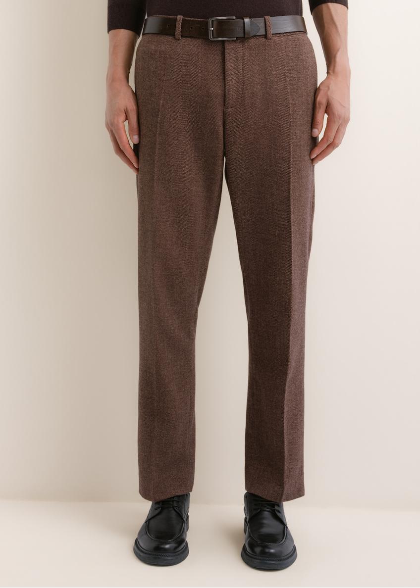 Brązowe eleganckie spodnie męskie z wełną SPOMT-0123-1I(Z26)
