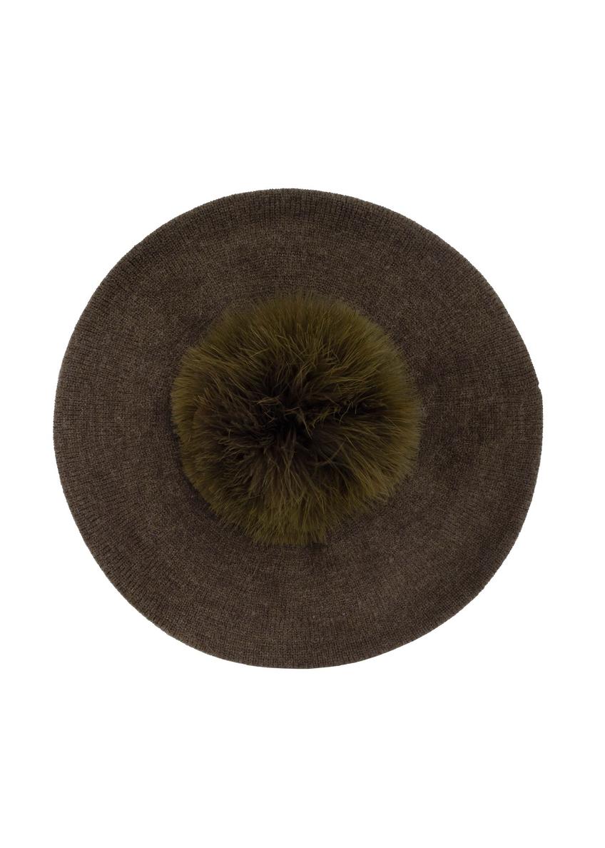 Beret damski z pomponem w kolorze khaki CZADT-0180-55(Z24)