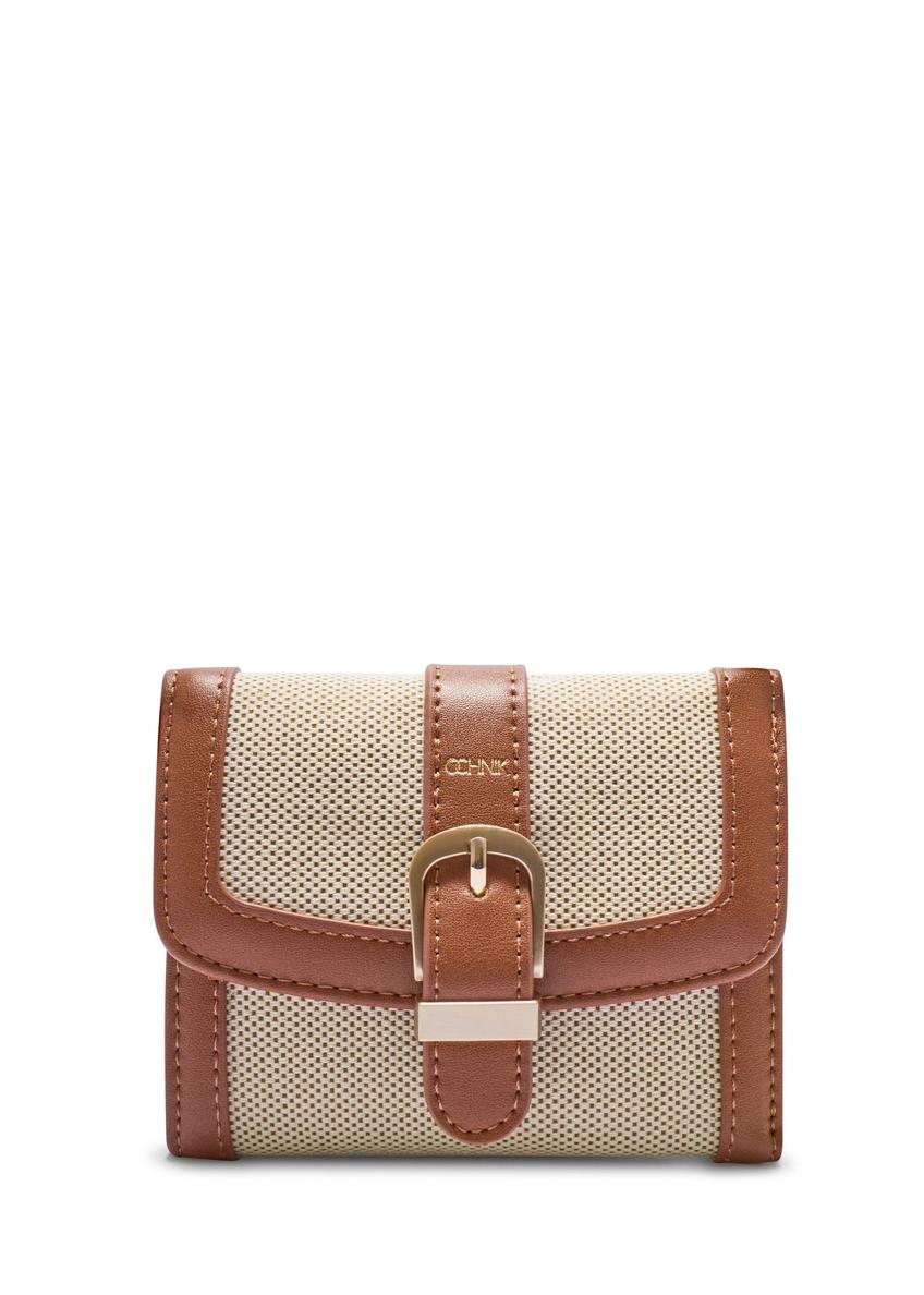 Mały beżowy portfel damski POREC-0433-0P(W26) - widok produktu z przodu, na białym tle.