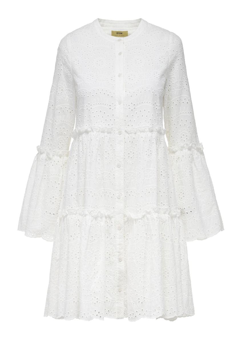 Biała ażurowa sukienka typu baby doll SUKDT-0236-12(W25)-04