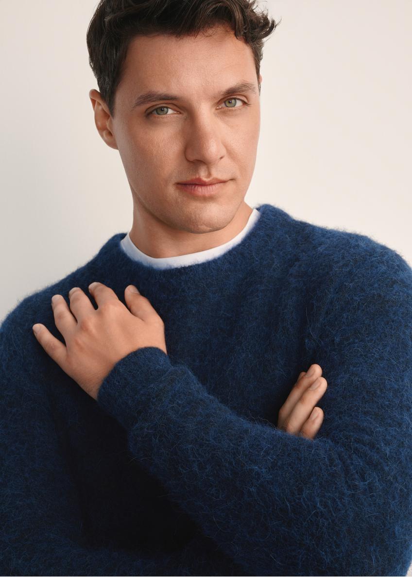 Granatowy sweter męski z wełną SWEMT-0171-68(Z25)