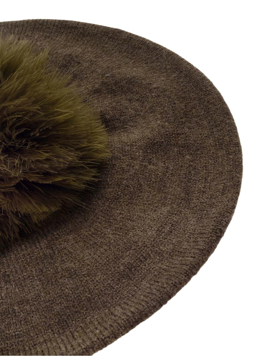 Women's beret with pompom in khaki CZADT-0180-54(Z24)