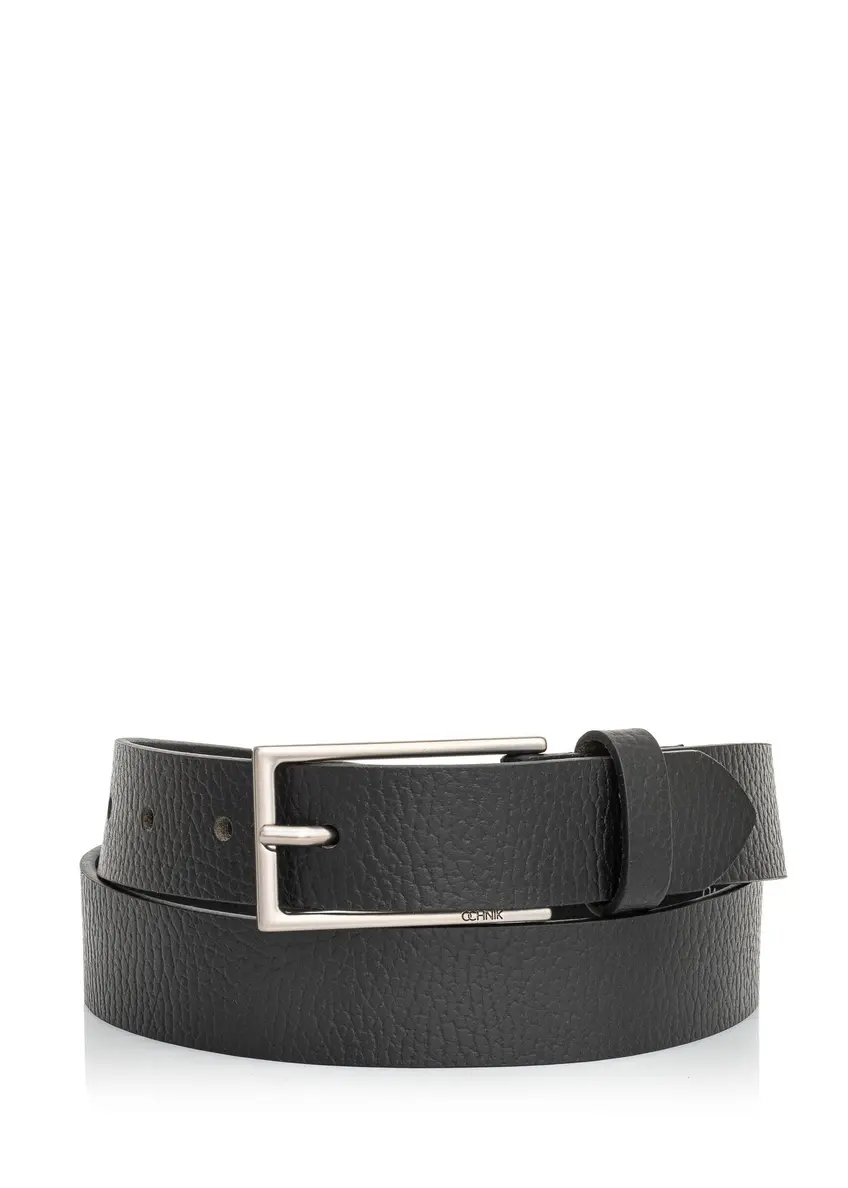 Black leather men's belt PASMS-0255-99(Z24)