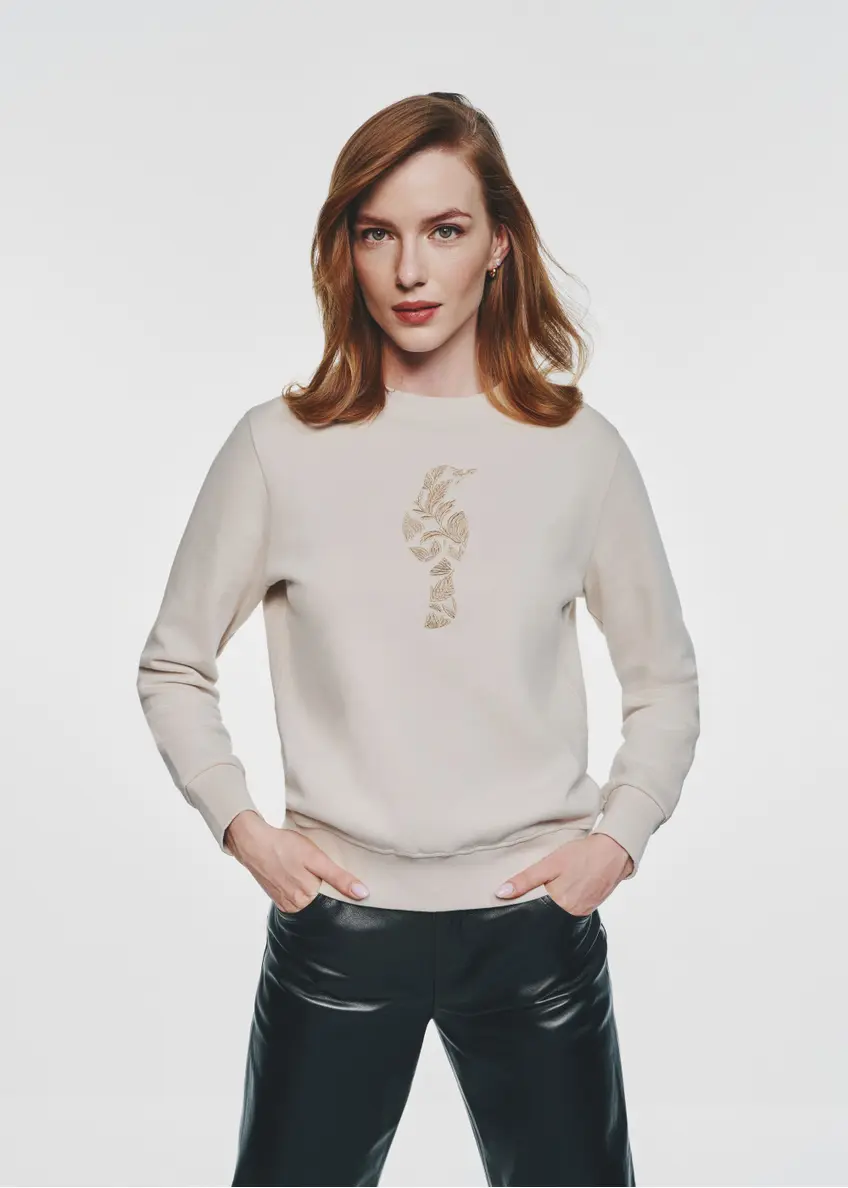 Light beige women's sweatshirt with logo BLZDT-0100-80(Z24)-02