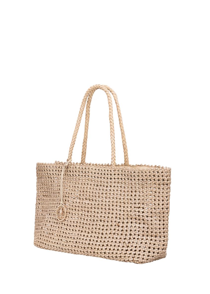 Beżowa skórzana pleciona torebka TORES-1300-0C(W26)