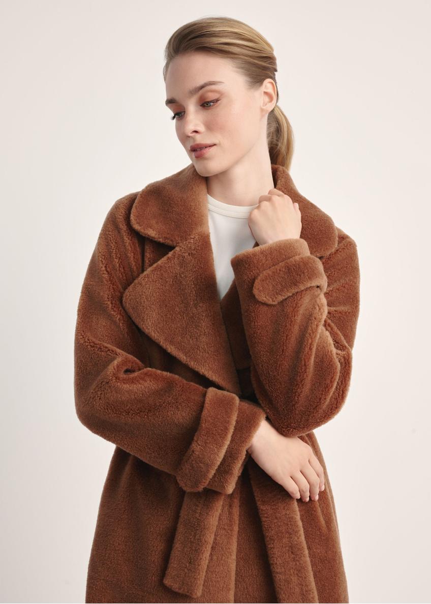 Długie wełniane futro w kolorze camelowym FUTDW-0019A-1D(Z26)