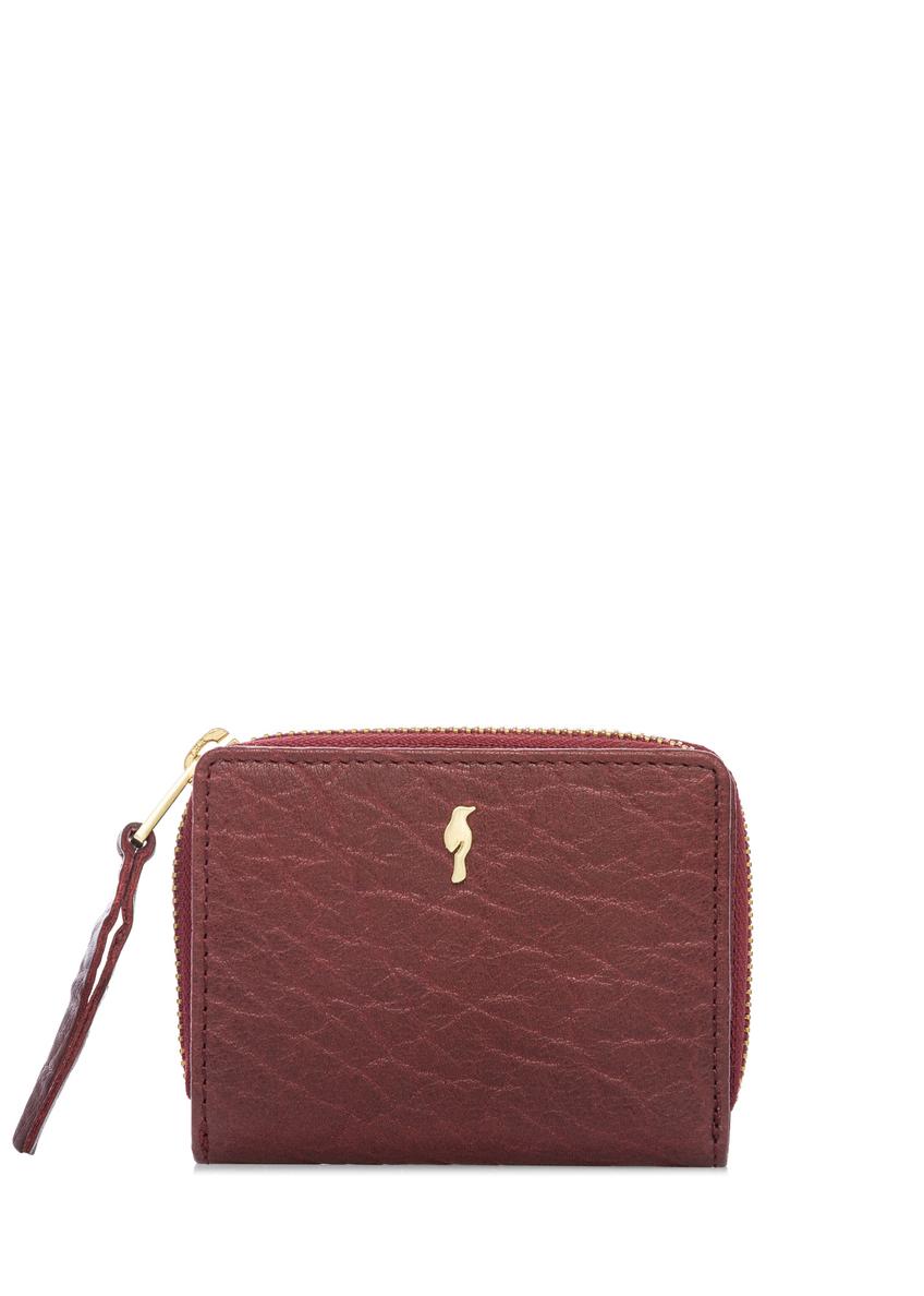 Mały czerwony skórzany portfel damski PORES-0815-4C(W26), widok produktu z przodu na białym tle.