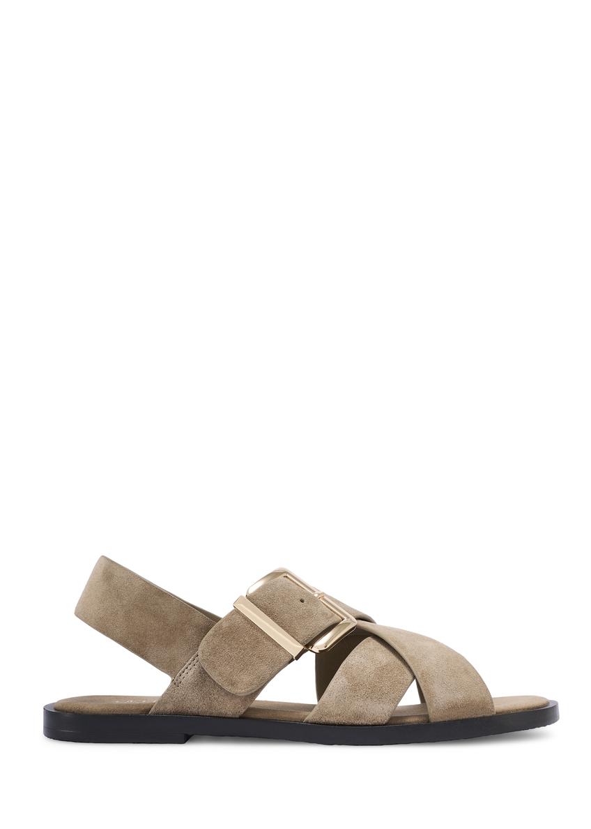 Zamszowe sandały damskie w kolorze chłodnego beżu BUTYD-1238-1K(W26)