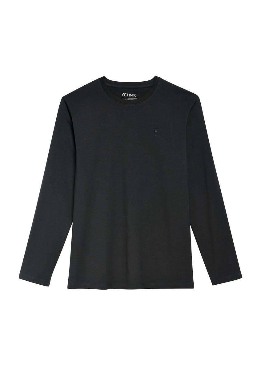 Czarna bluzka męska z długim rękawem LSLMT-0008-99(Z25), widok produktu z przodu na białym tle.