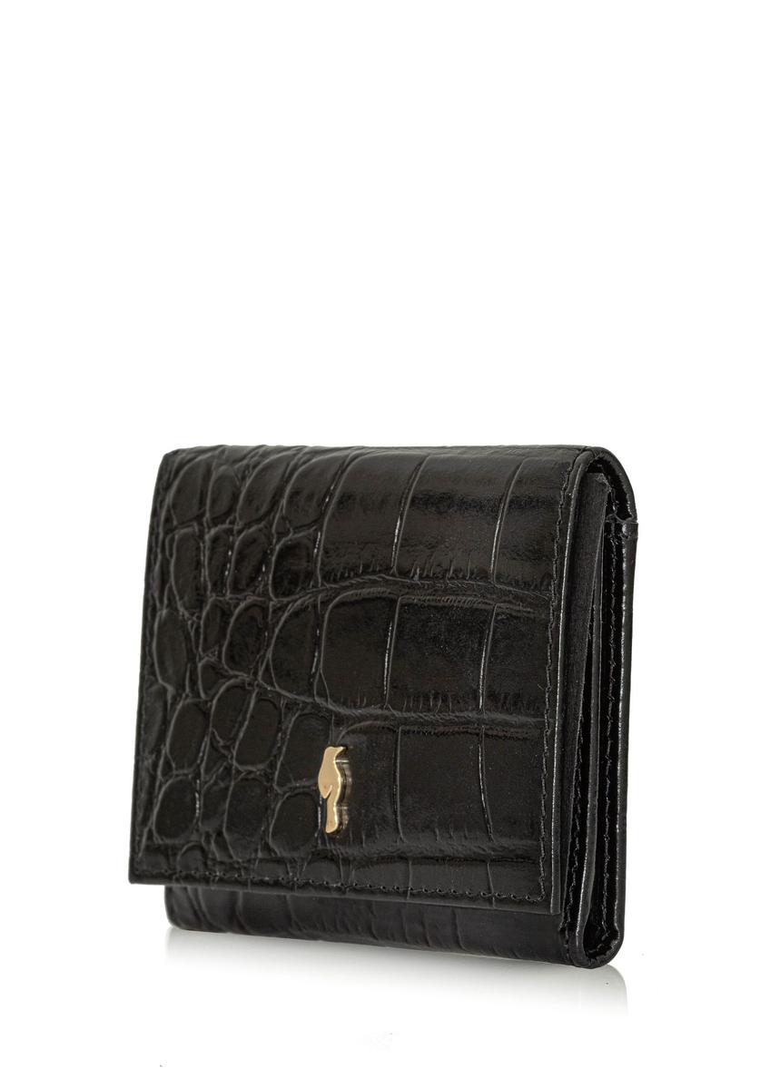 Small black leather women's wallet croco PORES-0918-99(Z24)