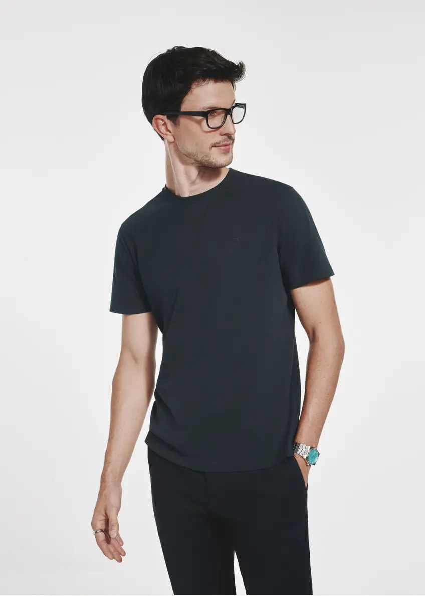 Black basic men's T-shirt with logo TSHMT-0113-99(Z24)-02