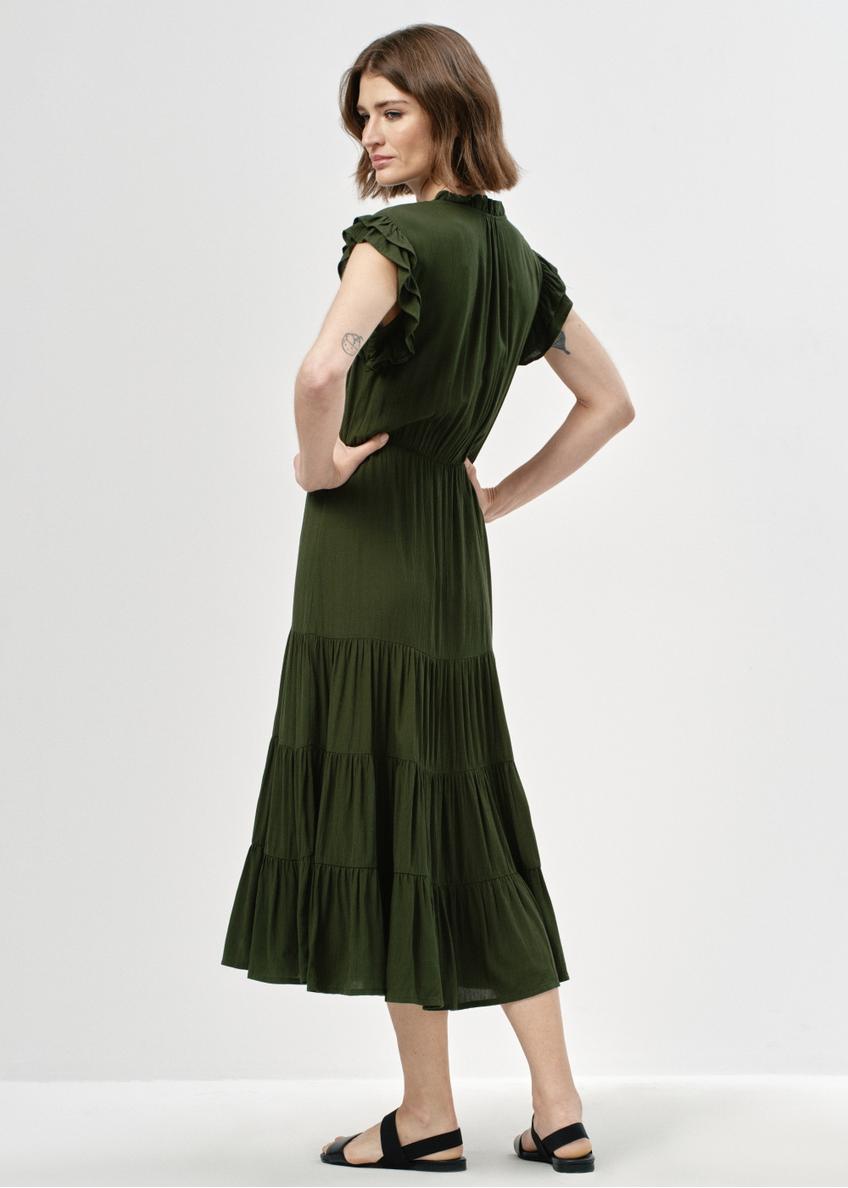 Długa zielona sukienka z wiązaniem SUKDT-0187-55(W24)