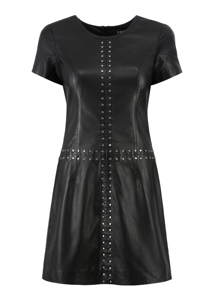 Czarna skórzana sukienka z nitami SUKDS-0050-1276(W23)-05