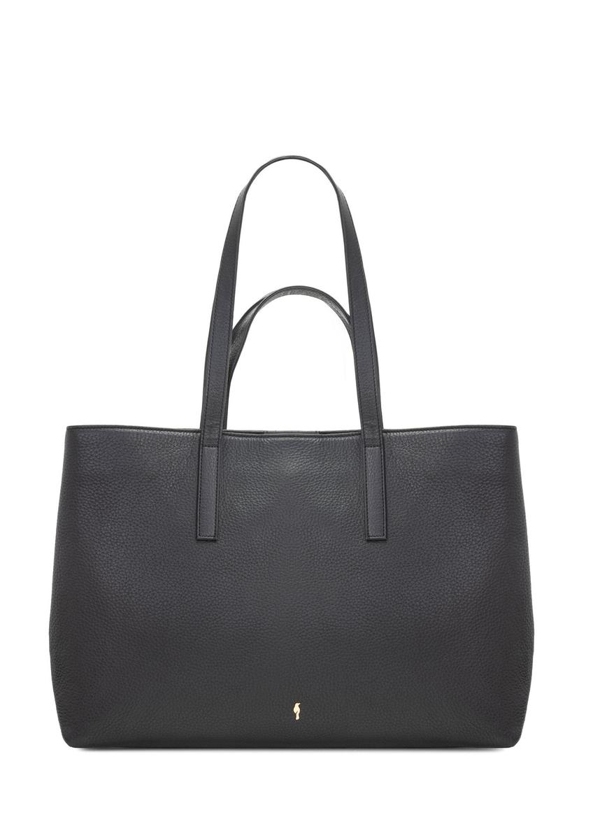 Czarna skórzana torebka shopper TORES-1281-99(W26) - widok produktu z przodu, na białym tle. 