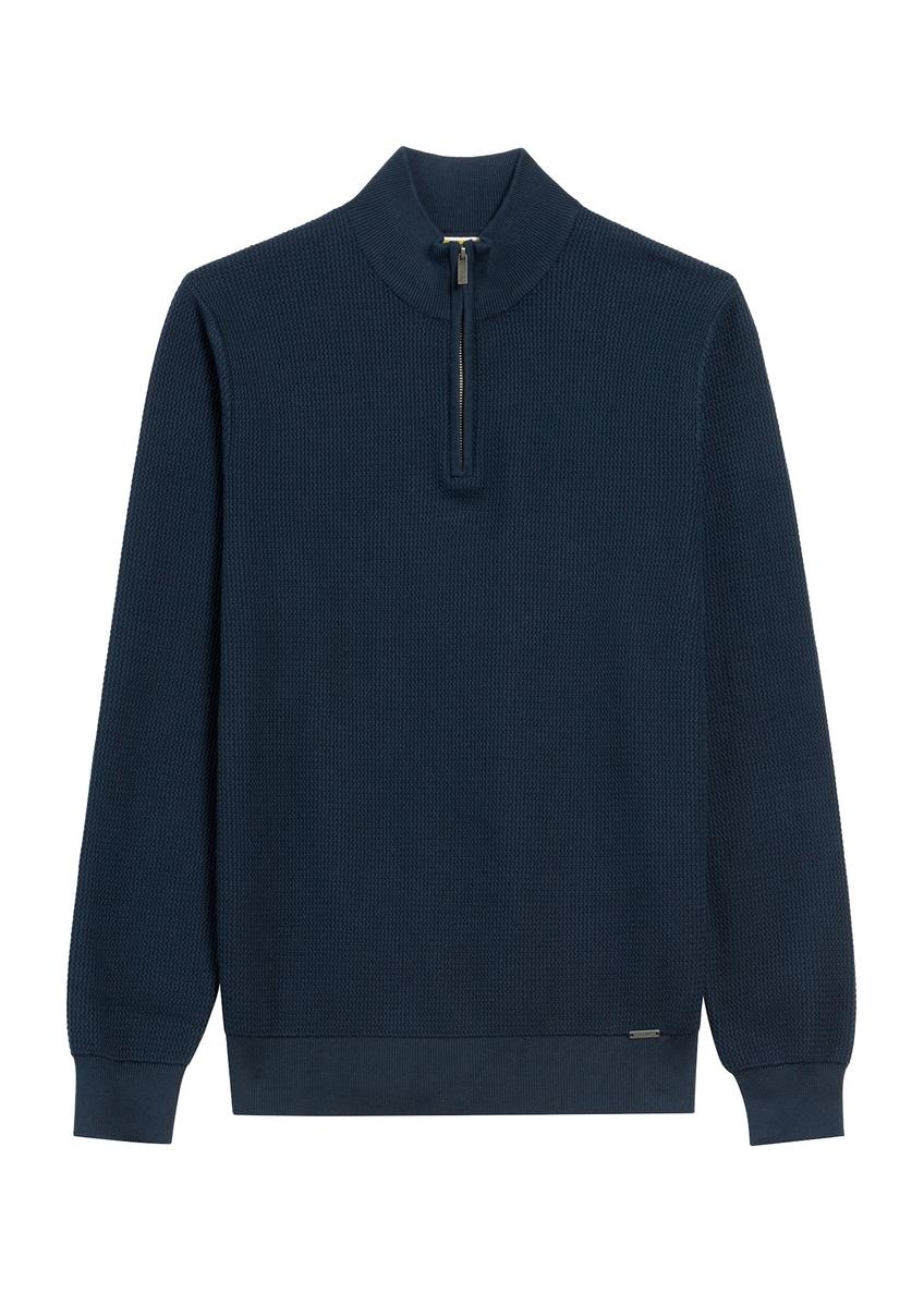 Granatowy sweter męski z suwakiem SWEMT-0167-68(Z25), widok produktu z przodu na białym tle.