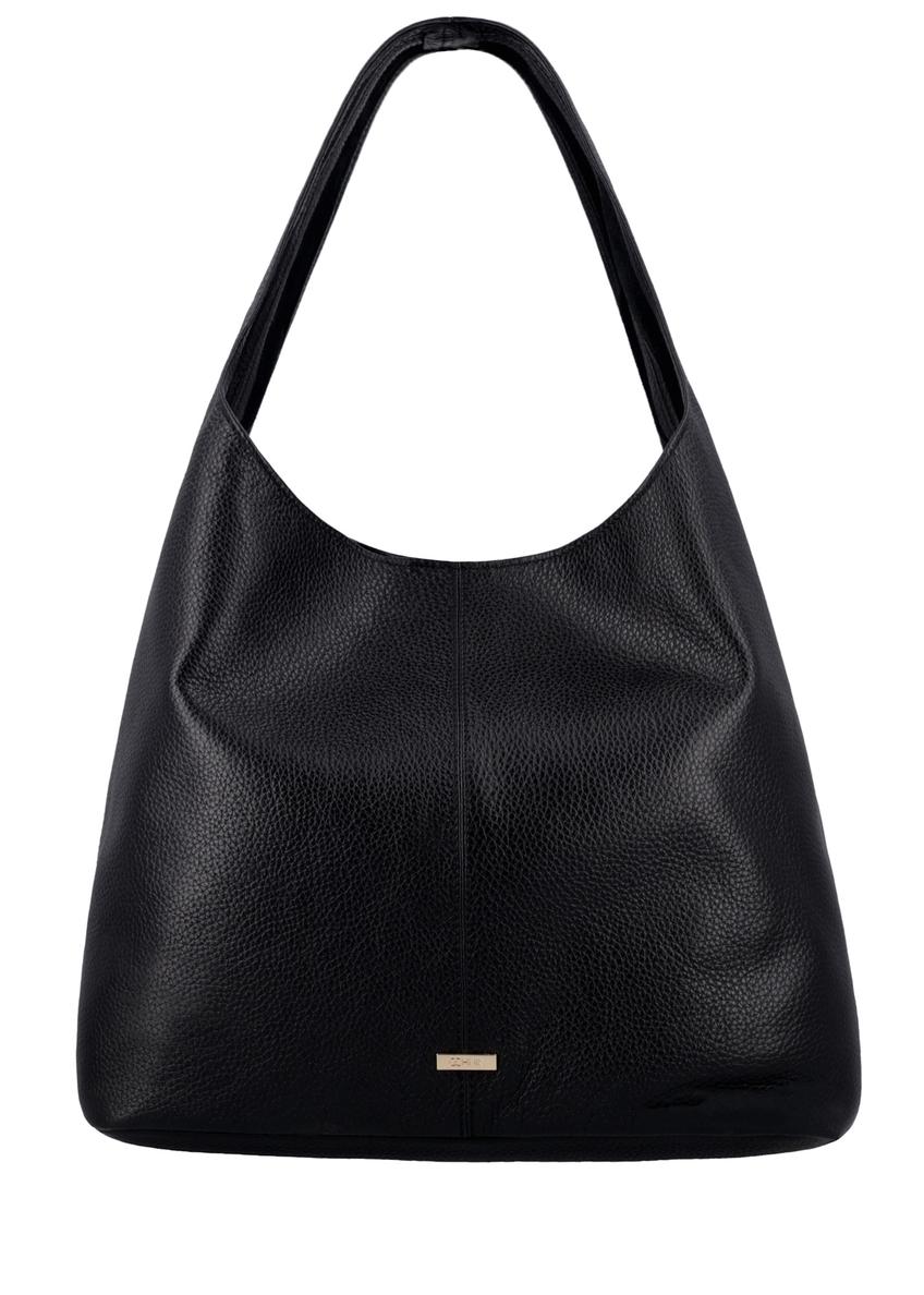 Czarna skórzana torebka shopper TORES-1372A-9I(Z26), widok produktu z przodu na białym tle.