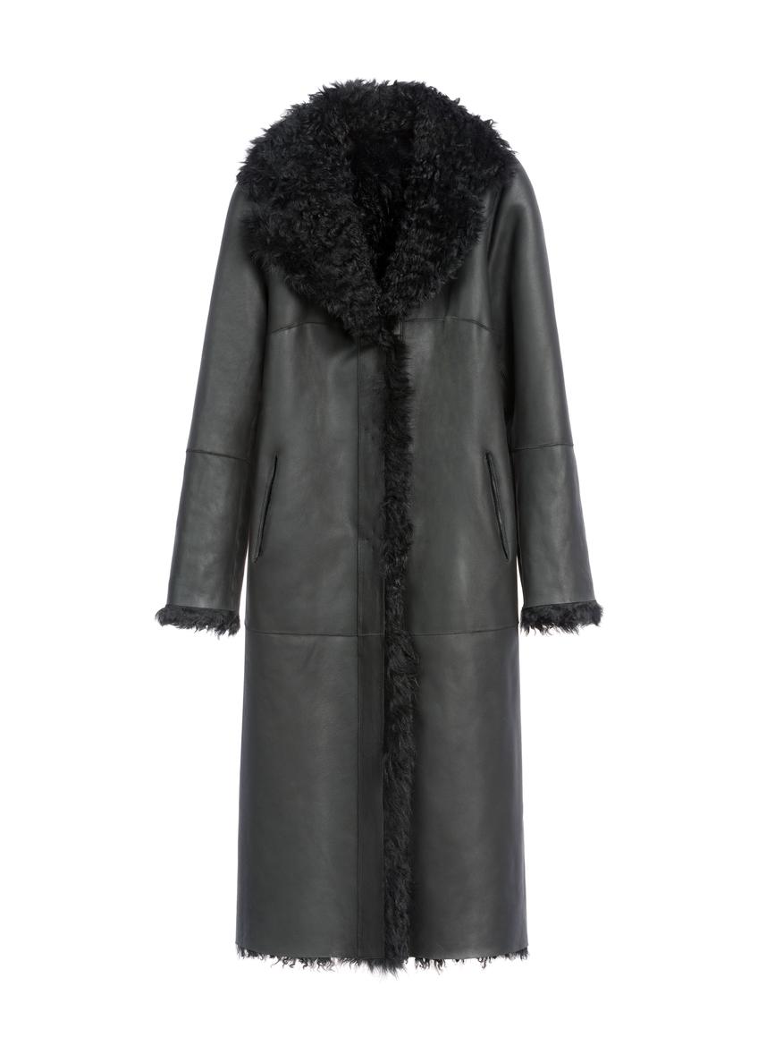 Czarny dwustronny kożuch damski KOZDS-0091-1395(Z25)