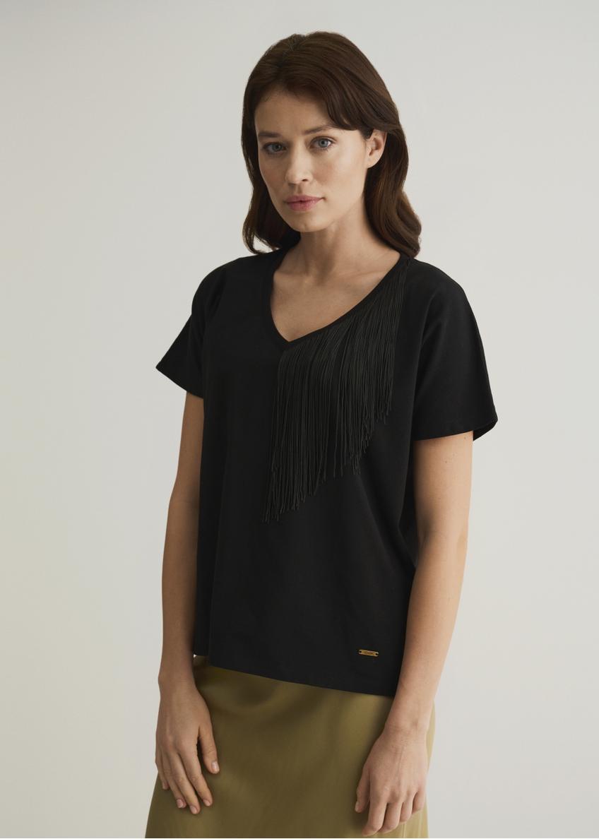 Czarna bluzka damska z frędzlami BLUDT-0145-99(W22)