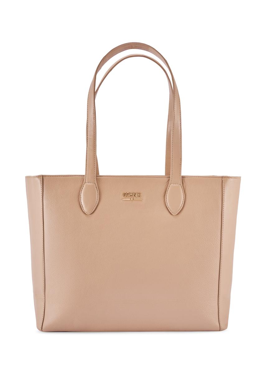 Beżowa skórzana torebka shopper damska TORES-0971F-1B(W26)