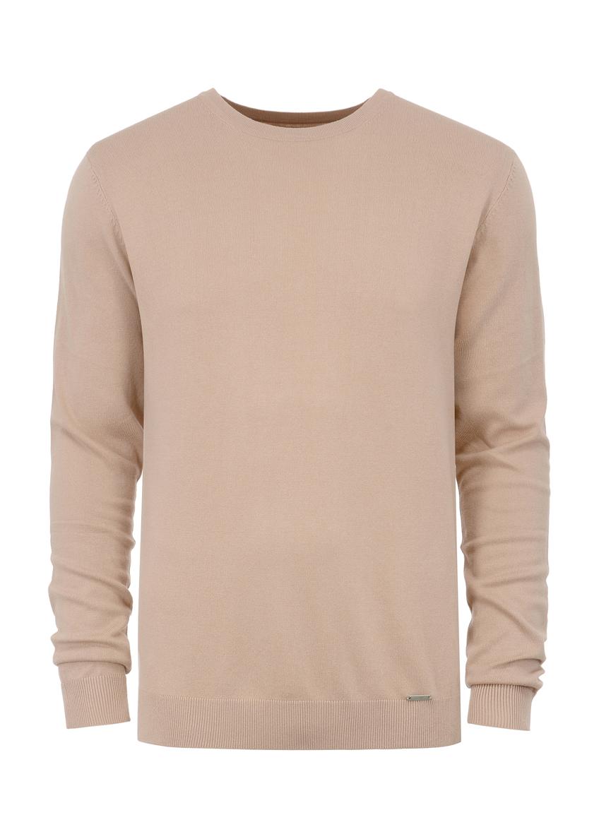 Beżowy sweter męski basic SWEMT-0127-81(W23)-04