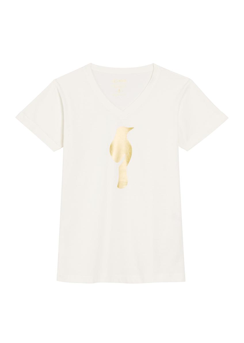 Kremowy t-shirt damski TSHDT-0149-12(Z25), widok produktu od przodu na białym tle.