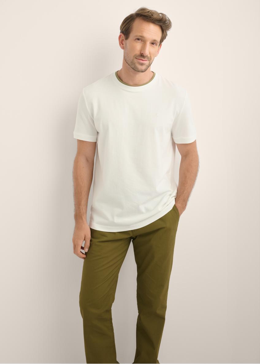 Kremowy bawełniany gładki T-shirt męski TSHMT-0155-0B(Z26)