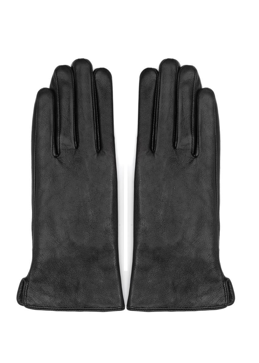 Women's black leather gloves REKDS-0001-99(Z24)