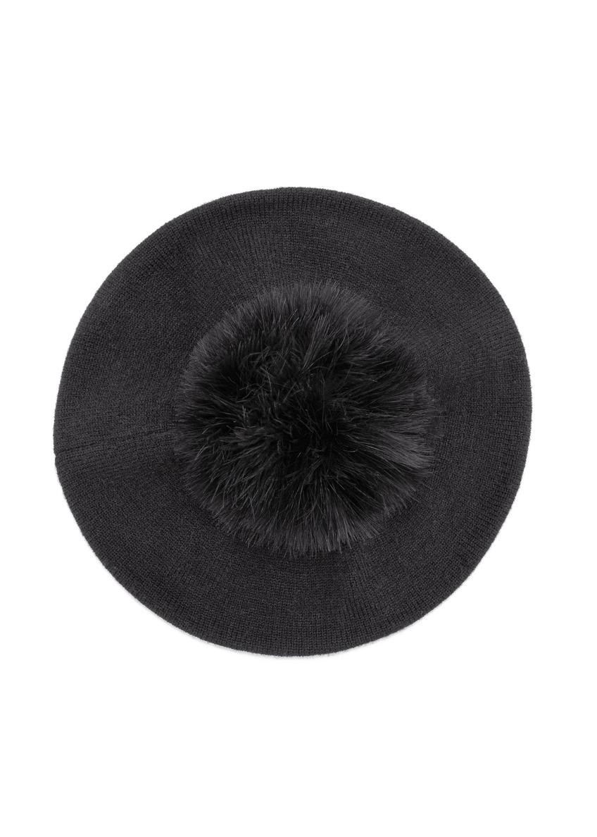 Czarny beret damski z pomponem CZADT-0180-99(Z24)