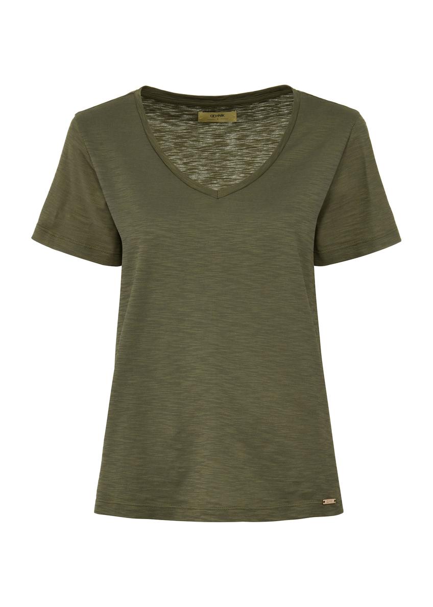 Bawełniany T-shirt damski khaki TSHDT-0135-55(W25)-04