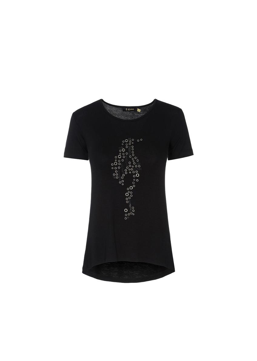 Czarny T-shirt damski z aplikacją TSHDT-0034-99(W19)