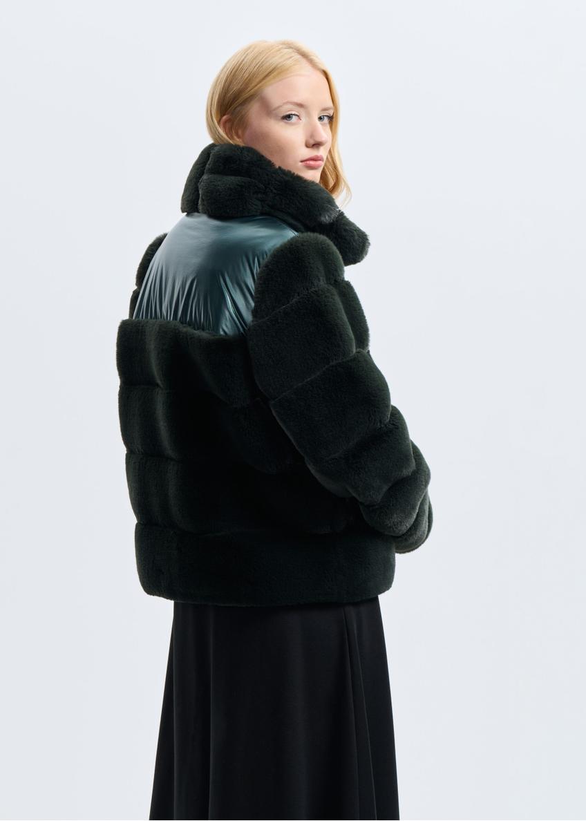 Green short women's fur coat FUTDP-0047-51(Z24)