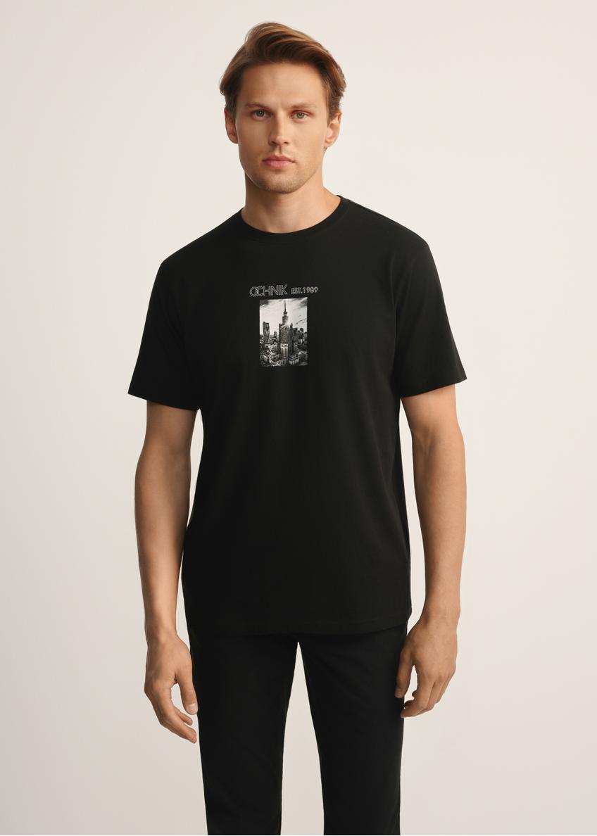 Czarny T-shirt męski z nadrukiem TSHMT-0132-99(Z25)