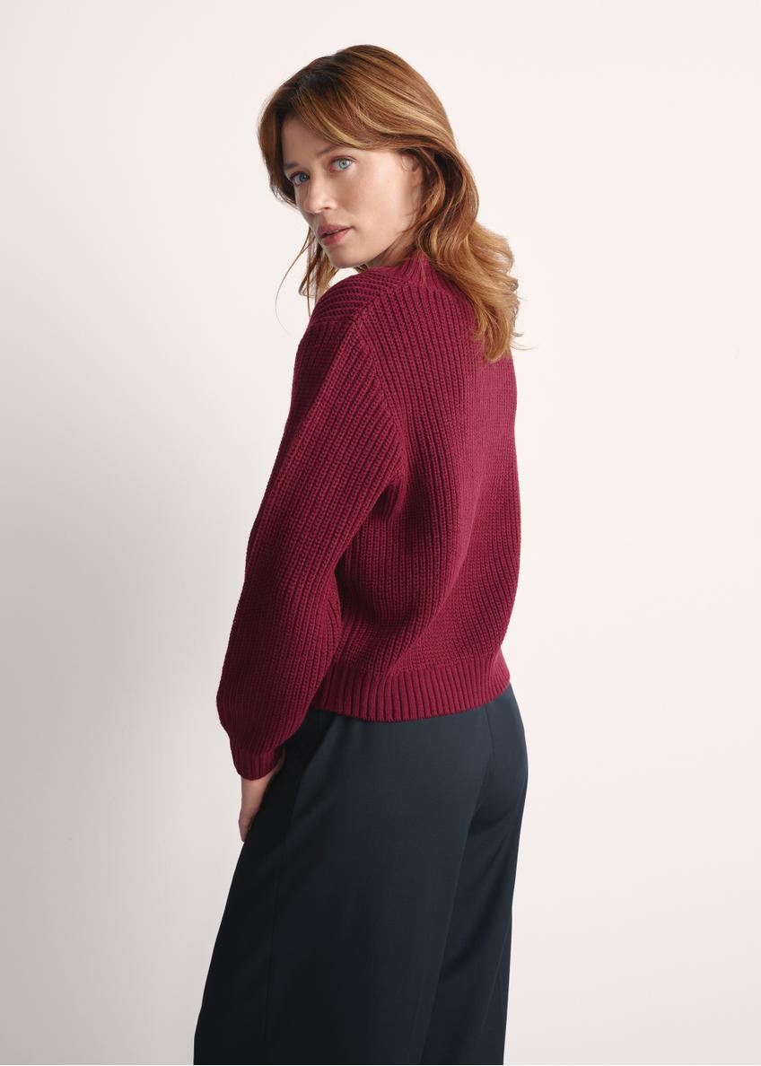 Bordowy sweter dekolt V damski SWEDT-0162-49(Z25)