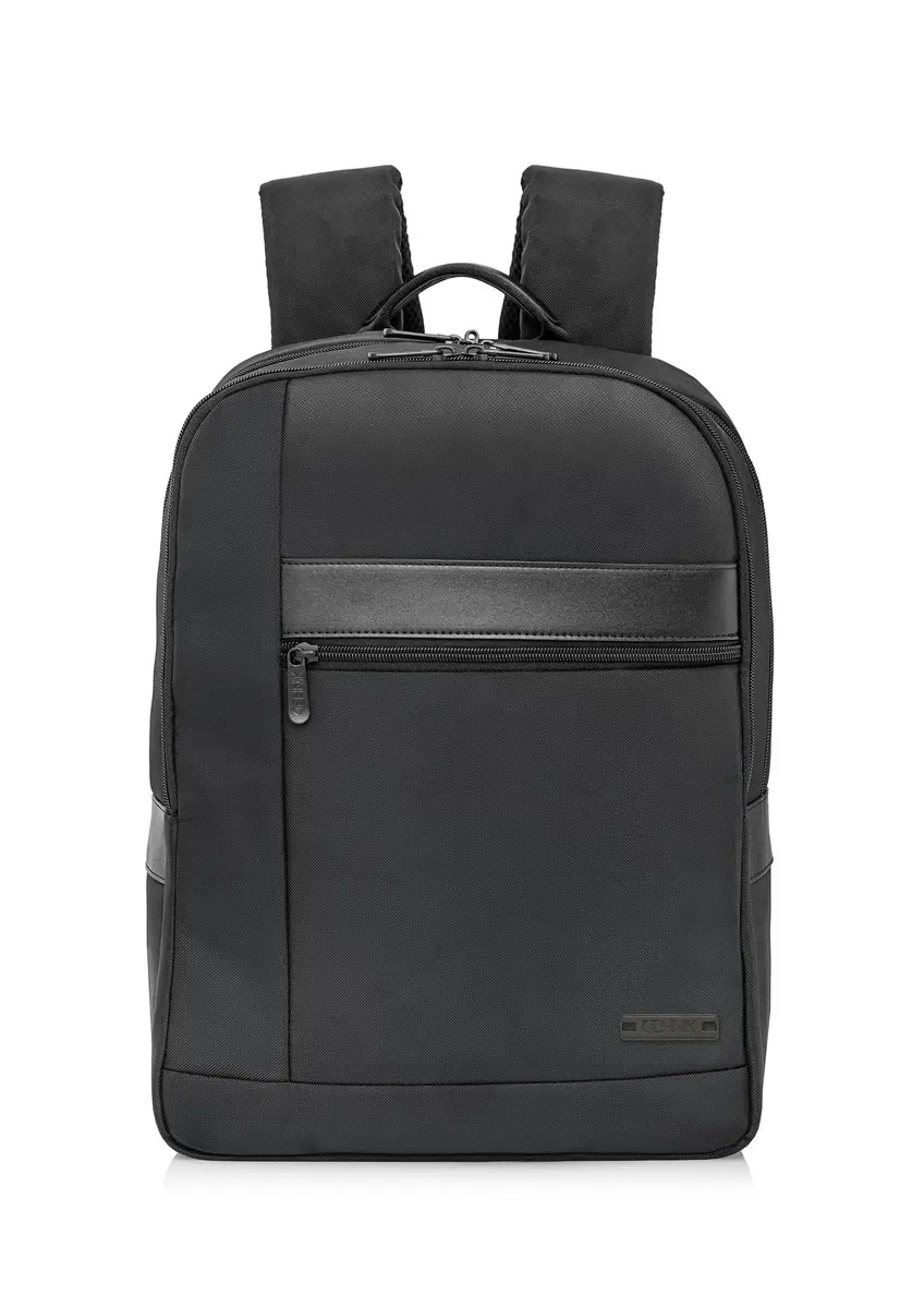 Black two-compartment men's backpack with logo PLCMN-0001C-99(Z24)