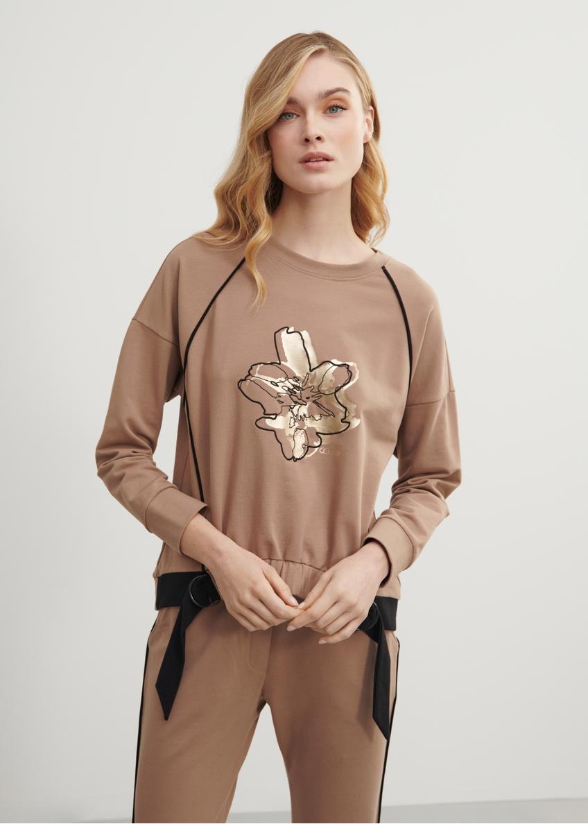Beżowa bluza damska  z nadrukiem BLZDT-0083-24(W23)
