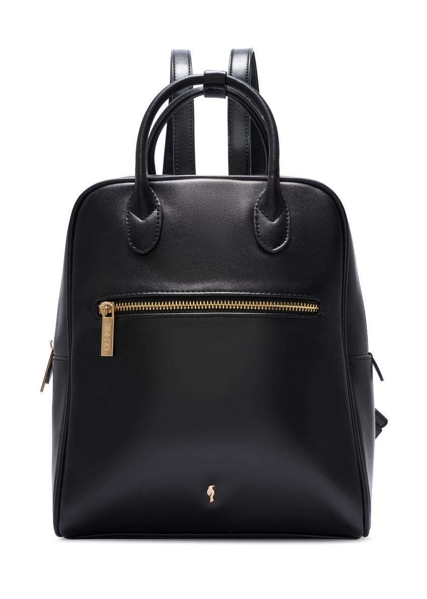 Czarny plecak damski z imitacji skóry TOREC-1129-99(W26), widok produktu z przodu na białym tle.