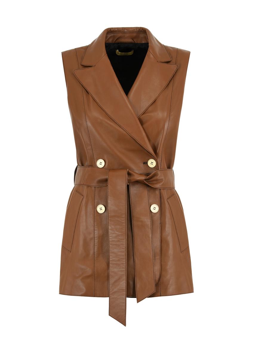 Koniakowa skórzana kamizelka damska KAMDS-0006-1385(W24)-05