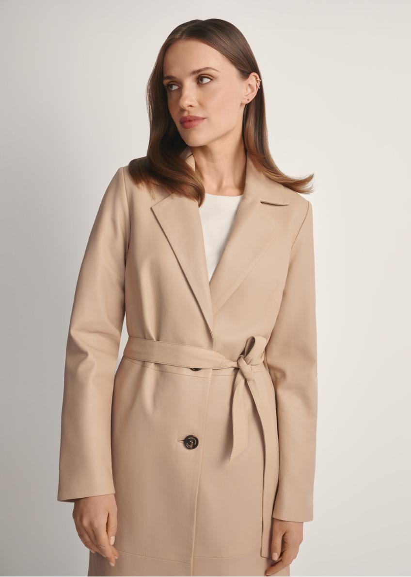 Beżowy skórzany płaszcz damski KURDS-0613-1B(W26)