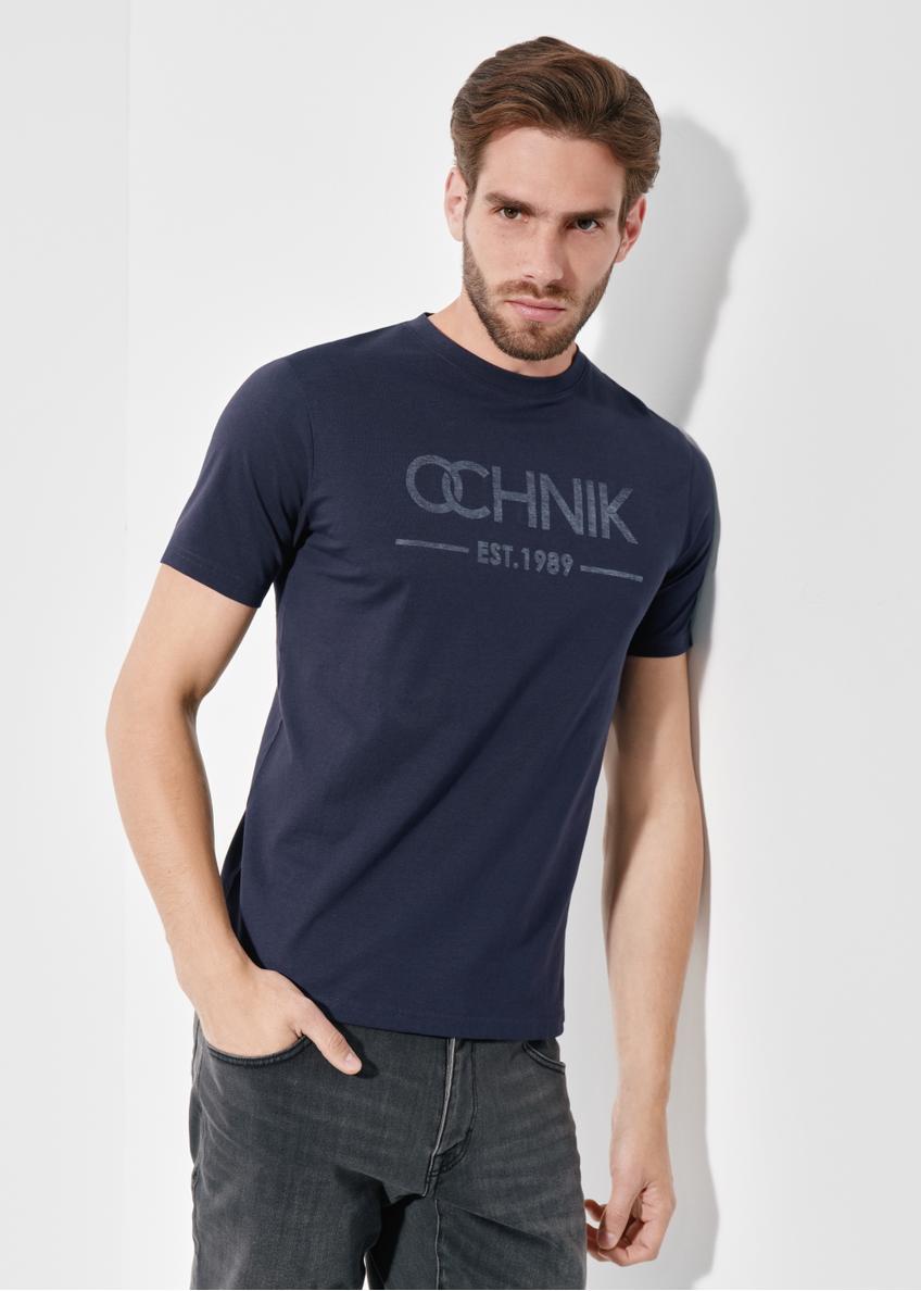 Granatowy T-shirt męski z logo TSHMT-0095-68(W24)