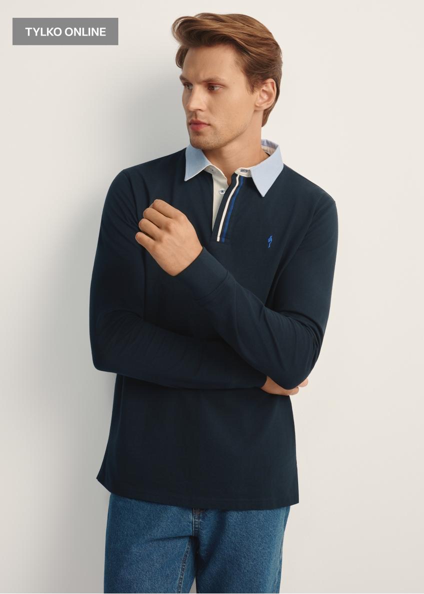 Granatowy longsleeve męski z kołnierzykiem LSLMT-0009-68(Z25)