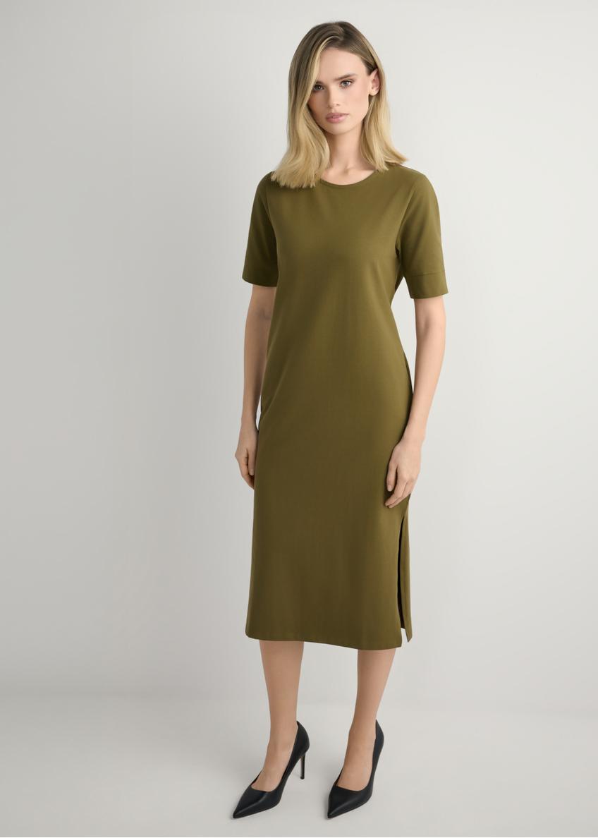 Bawełniana sukienka khaki midi SUKDT-0256-8D(W26)