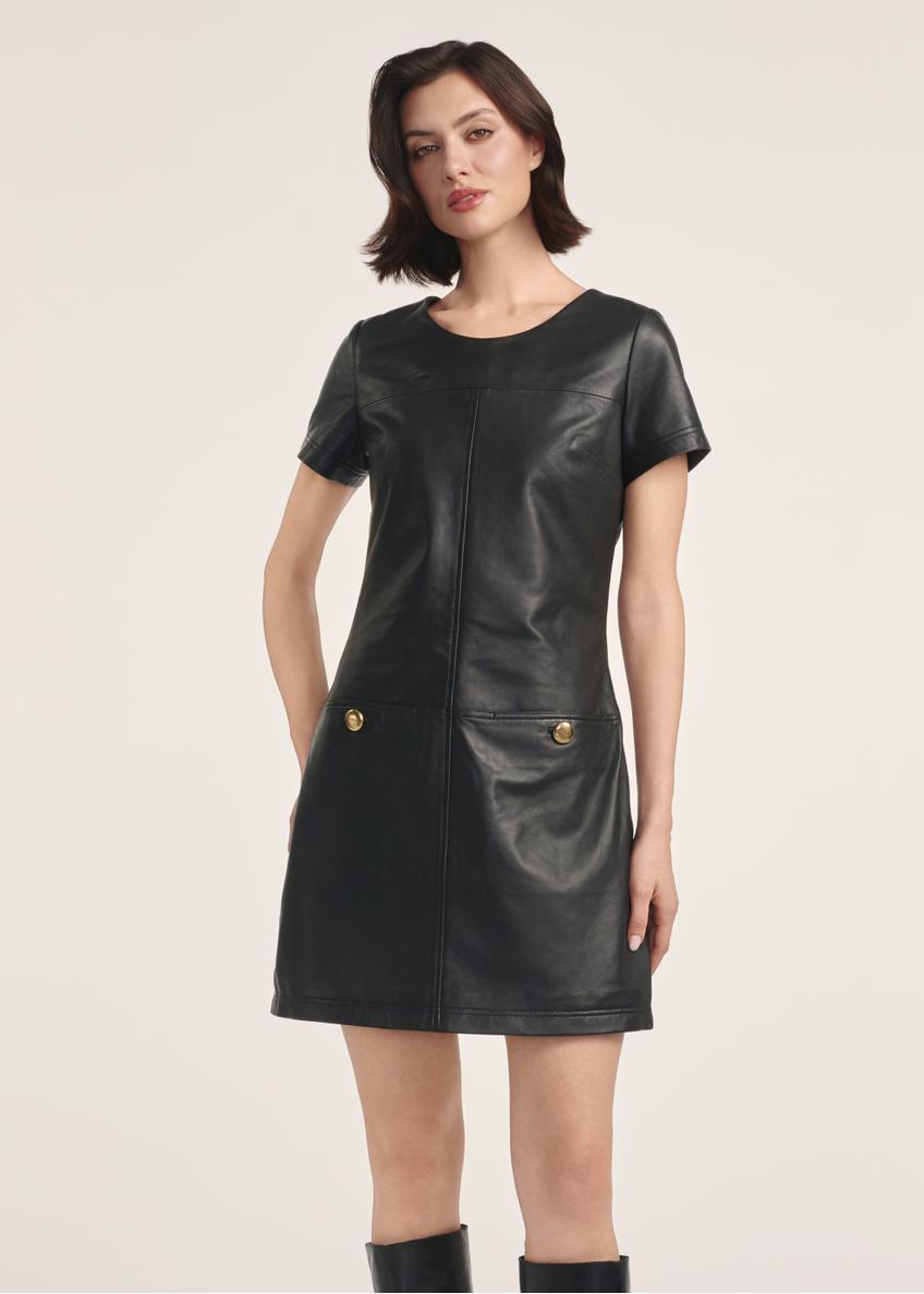 Czarna skórzana sukienka mini SUKDS-0052-1276(Z25)