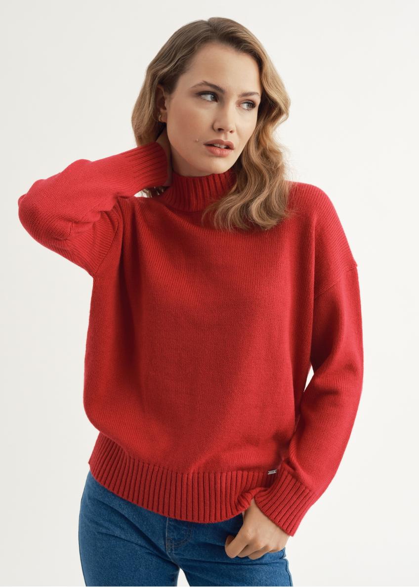 Fuksjowy sweter z golfem damski SWEDT-0186-31(Z23)