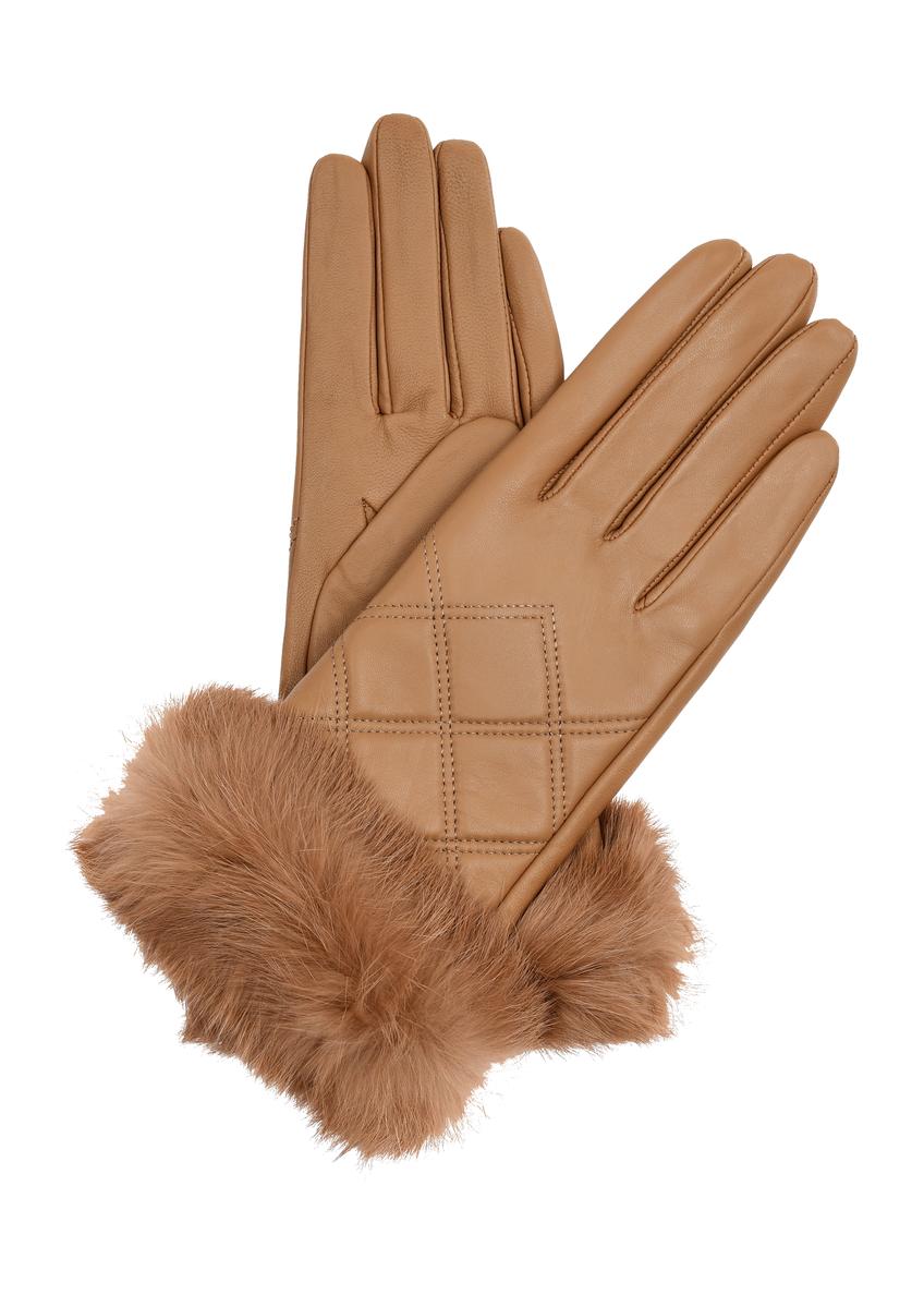 Skórzane rękawiczki damskie z futerkiem REKDS-0071-24(Z23)