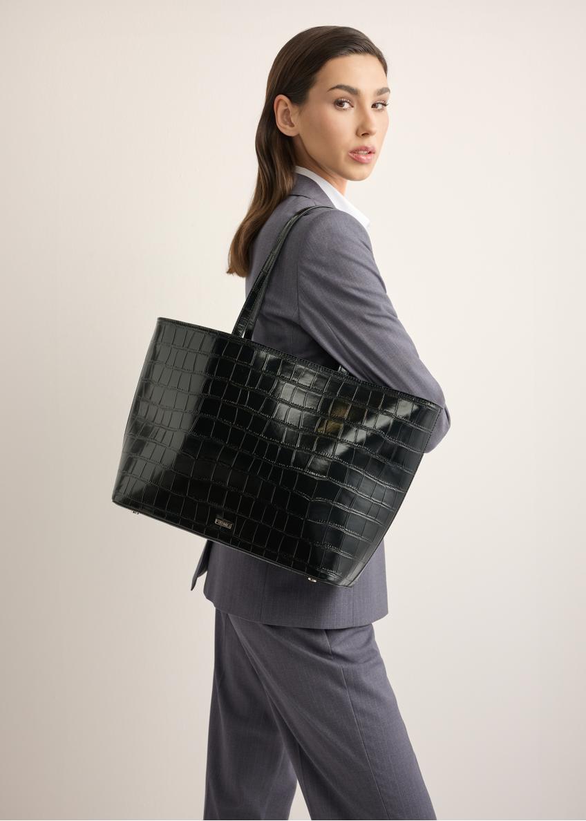Czarna torebka shopper croco TOREC-1242-9G(Z26)